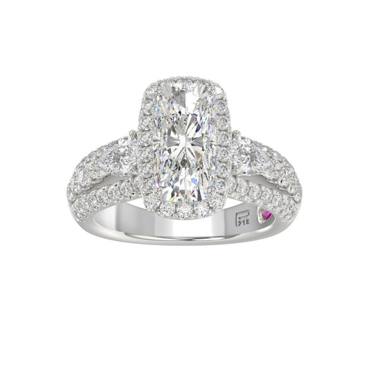 21K PLATINUM LADIES RING 3 1/2CT ROUND/PEAR/CUSHION/BAGUETTE DIAMOND (CENTER STONE CUSHION DIAMOND 2CT)