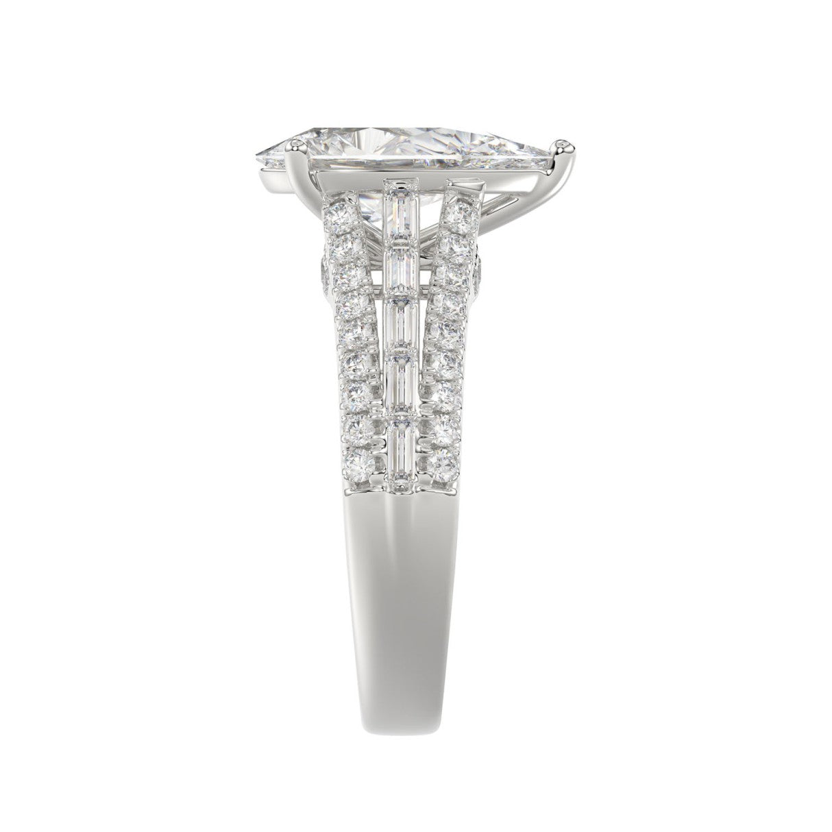 21K PLATINUM LADIES RING 2 3/4CT ROUND/PEAR/BAGUETTE DIAMOND (CENTER STONE PEAR DIAMOND 2CT)
