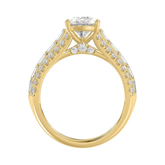 Luxury 14K Yellow Gold Ladies Diamond Ring 2 3/4CT Round Pear & Baguette Diamonds with 2.00CT  Pear  Center stone (Color F-G -Clarity VS1/VS2)