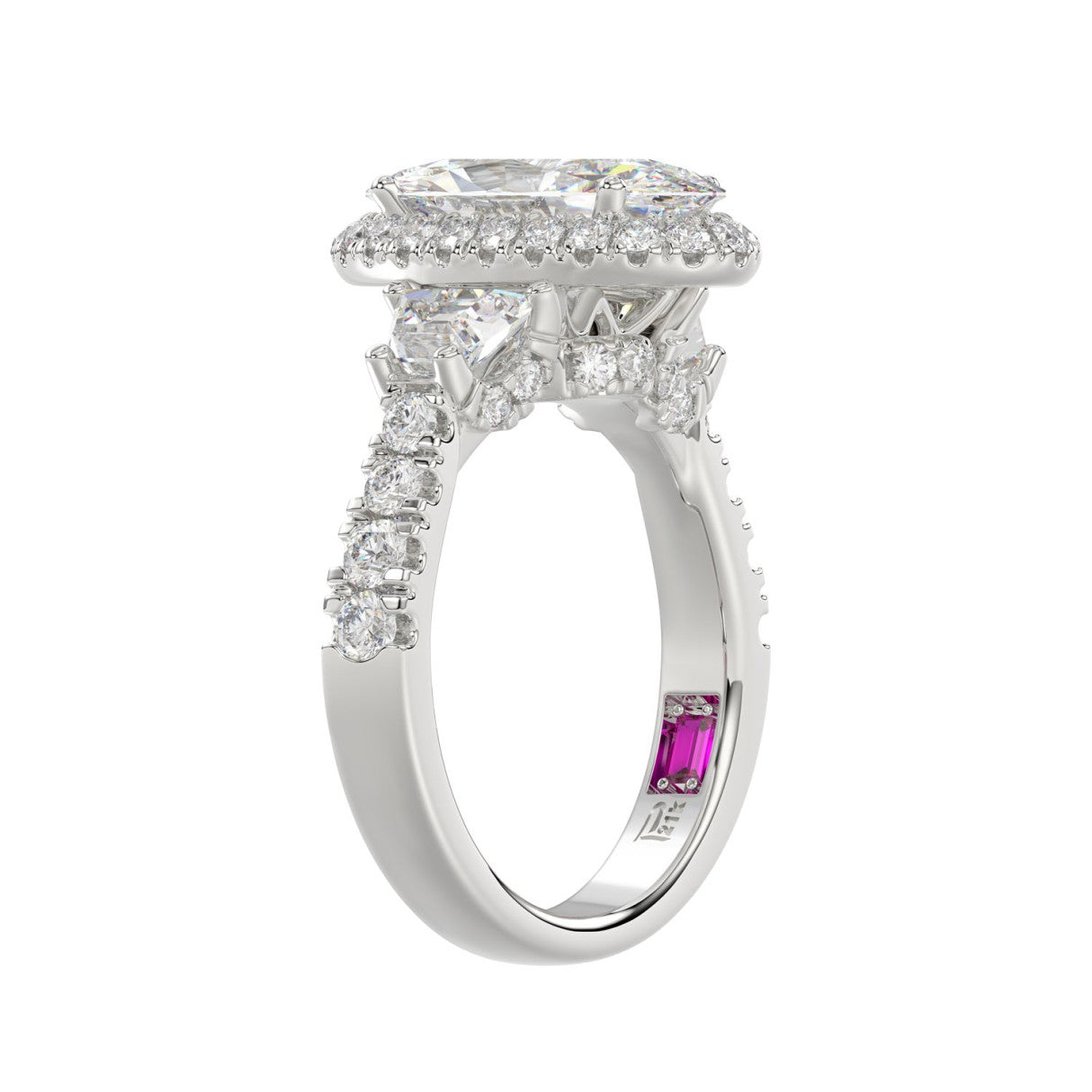 21K PLATINUM LADIES RING 3 1/4CT ROUND/ELONGATED OVAL/TRAPEZOID/BAGUETTE DIAMOND (CENTER STONE ELONGATED  OVAL DIAMOND 2CT)
