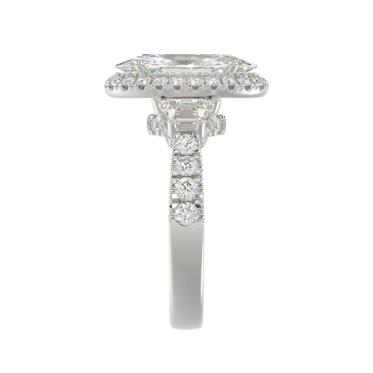 21K PLATINUM LADIES RING 3 1/4CT ROUND/ELONGATED OVAL/TRAPEZOID/BAGUETTE DIAMOND (CENTER STONE ELONGATED  OVAL DIAMOND 2CT)