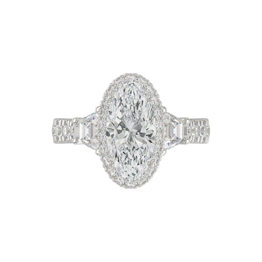 21K PLATINUM LADIES RING 3 1/4CT ROUND/ELONGATED OVAL/TRAPEZOID/BAGUETTE DIAMOND (CENTER STONE ELONGATED  OVAL DIAMOND 2CT)