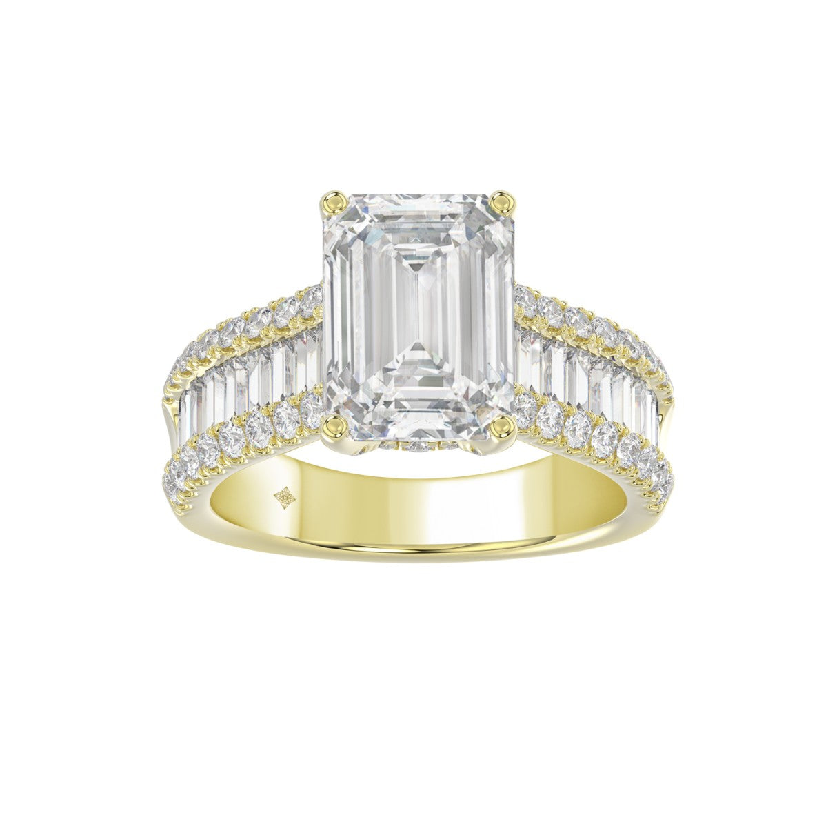 14K YELLOW GOLD 1 1/4CT ROUND/BAGUETTE/RADIANT DIAMOND LADIES RING (CENTER STONE RADIANT DIAMOND 4CT)