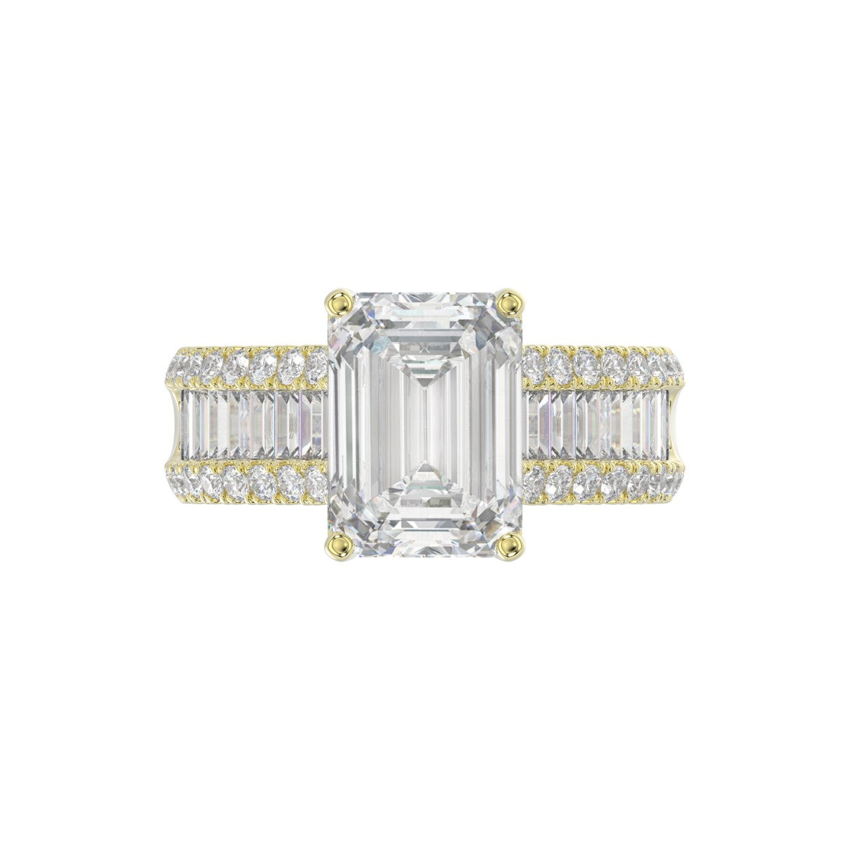 14K WHITE GOLD 1 1/4CT ROUND/BAGUETTE/RADIANT DIAMOND LADIES RING (CENTER STONE RADIANT DIAMOND 4CT)