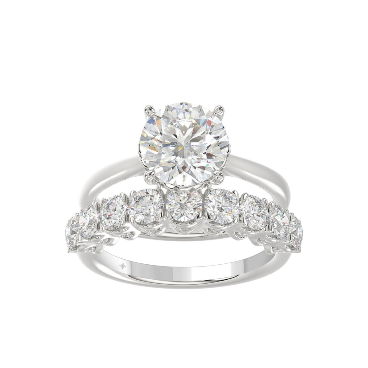 LADIES BRIDAL SET 4 1/10CT ROUND DIAMOND 14K WHITE GOLD (CENTER STONE ROUND DIAMOND 2 1/2CT)