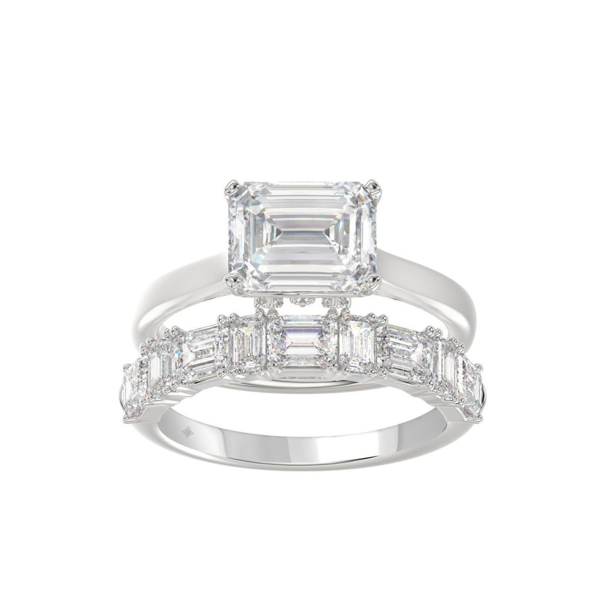 LADIES BRIDAL SET 3 1/2CT ROUND/EMERALD DIAMOND 14K WHITE GOLD (CENTER STONE EMERALD DIAMOND 2.00CT)