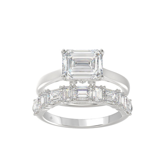 LADIES BRIDAL SET 3 1/2CT ROUND/EMERALD DIAMOND 14K WHITE GOLD (CENTER STONE EMERALD DIAMOND 2.00CT)