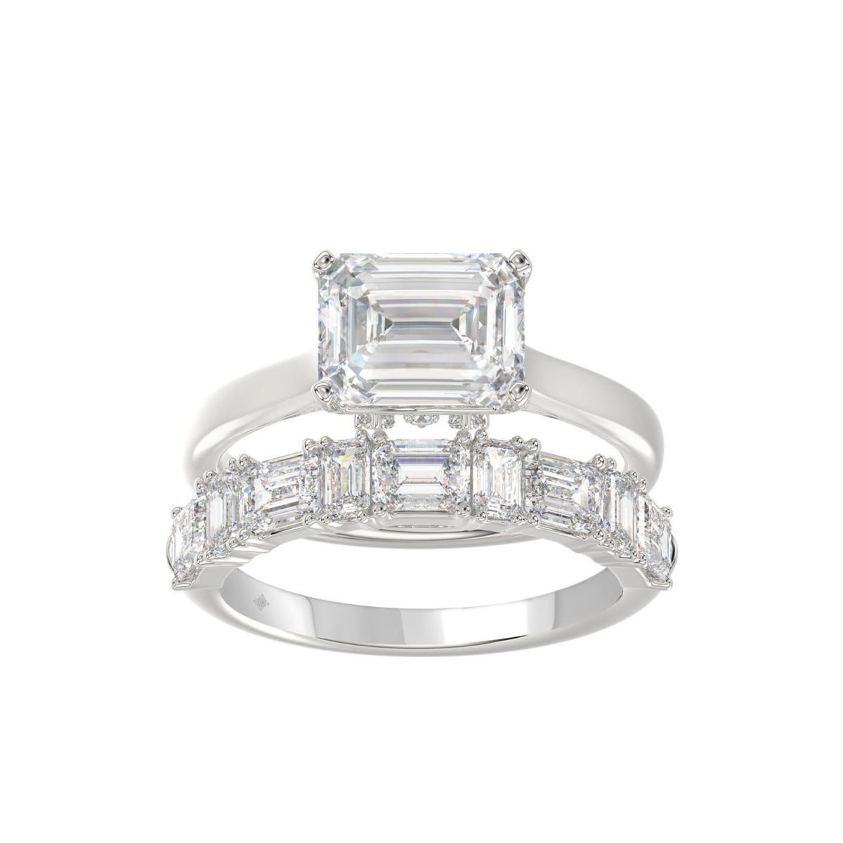 LADIES BRIDAL SET 3 1/2CT ROUND/EMERALD DIAMOND 14K WHITE GOLD (CENTER STONE EMERALD DIAMOND 2.00CT)
