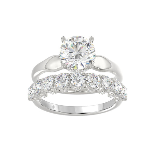 LADIES BRIDAL SET 3 5/8CT ROUND DIAMOND 14K WHITE GOLD (CENTER STONE ROUND DIAMOND 2.00CT)