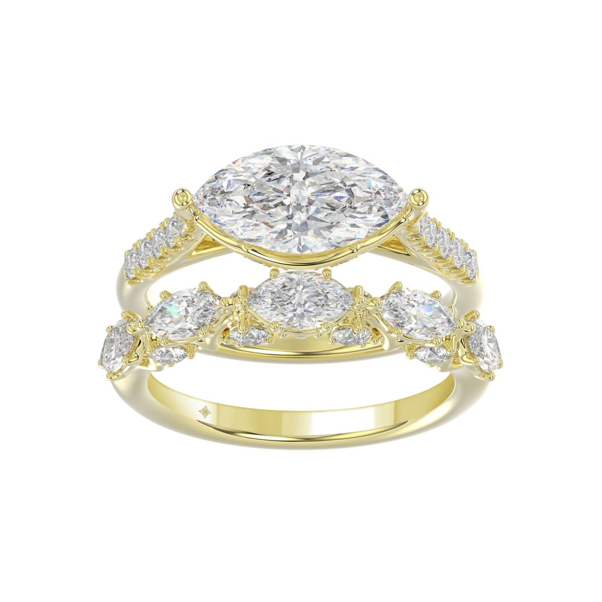 14K YELLOW GOLD 3 1/2CT ROUND/MARQUISE DIAMOND LADIES BRIDAL SET (CENTER STONE MARQUISE DIAMOND 2.00CT)