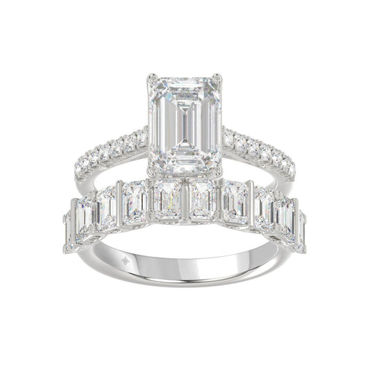 14K WHITE GOLD 5.00CT ROUND/EMERALD DIAMOND LADIES BRIDAL SET (CENTER STONE EMERALD DIAMOND 3.00CT)