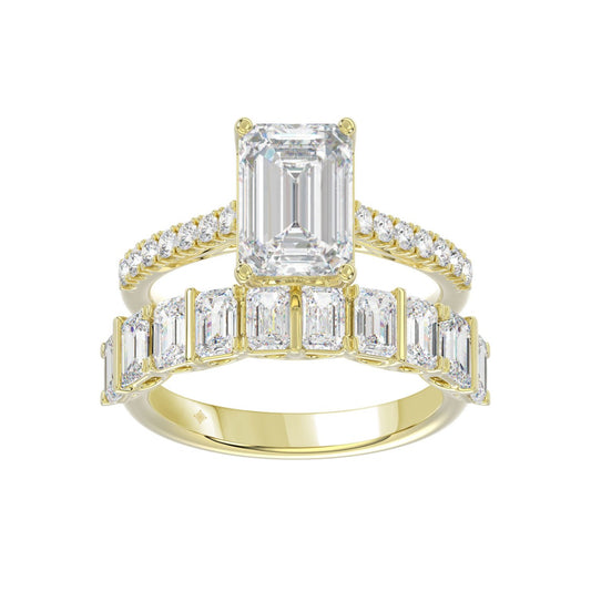 14K YELLOW GOLD 5.00CT ROUND/EMERALD DIAMOND LADIES BRIDAL SET (CENTER STONE EMERALD DIAMOND 3.00CT)