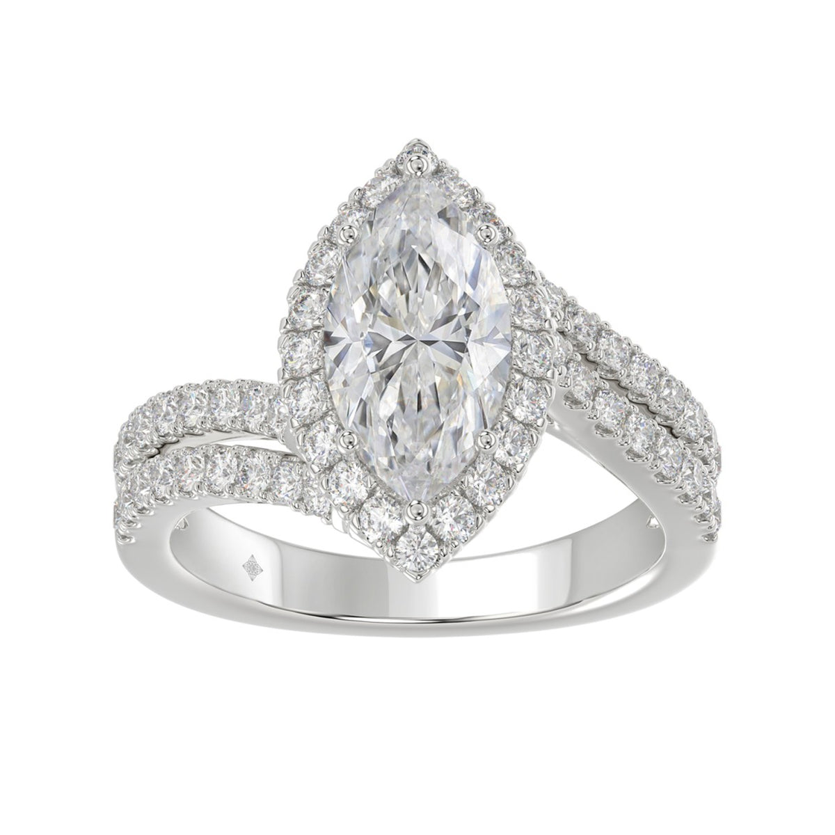 14K WHITE GOLD 2 3/4CT ROUND/MARQUISE DIAMOND LADIES RING (CENTER STONE MARQUISE DIAMOND 2CT)