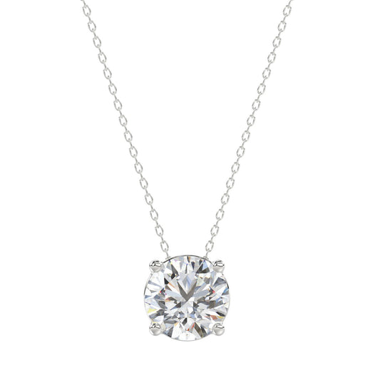 LADIES SOLITAIRE PENDANT WITH UNDER-PASS CHAIN 1 1/2CT ROUND DIAMOND 14K WHITE GOLD 