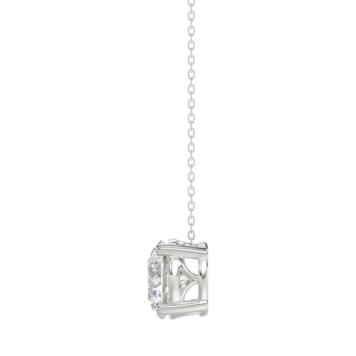 LADIES SOLITAIRE PENDANT WITH UNDER-PASS CHAIN 1 1/2CT ROUND DIAMOND 14K WHITE GOLD 