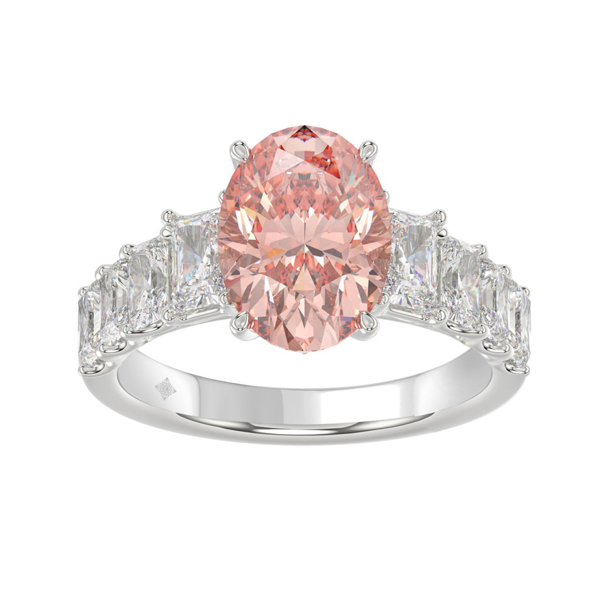 ETERNAL BLUSH COLLECTION 14K WHITE GOLD 4 3/4CT ROUND/RADIANT DIAMOND PINK OVAL  DIAMOND LADIES RING (CENTER STONE PINK OVAL DIAMOND 3.00CT)