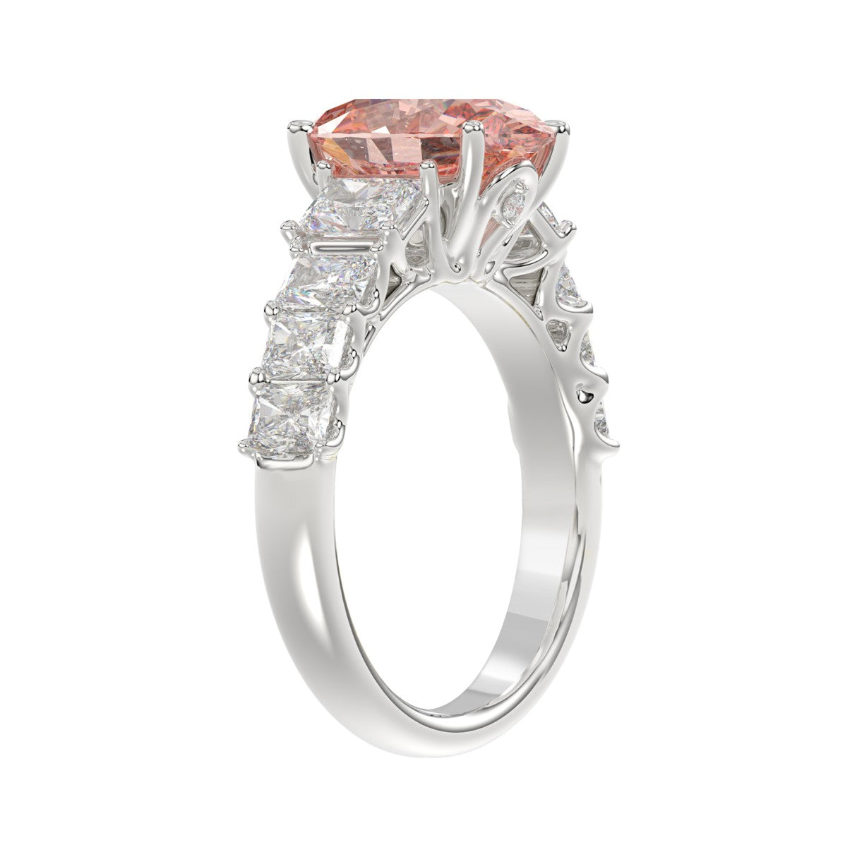 ETERNAL BLUSH COLLECTION 14K WHITE GOLD 4 3/4CT ROUND/RADIANT DIAMOND PINK OVAL  DIAMOND LADIES RING (CENTER STONE PINK OVAL DIAMOND 3.00CT)