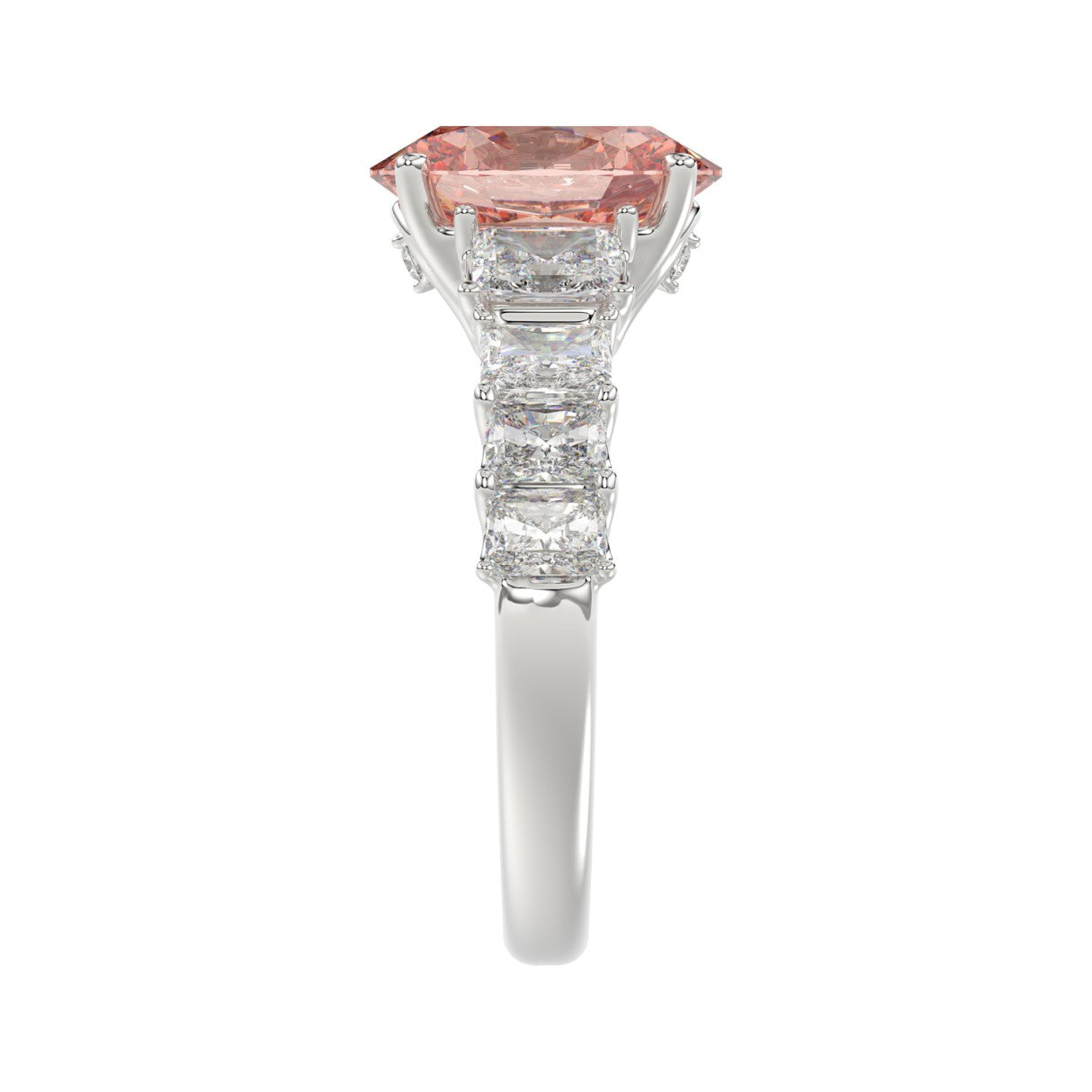 ETERNAL BLUSH COLLECTION 14K WHITE GOLD 4 3/4CT ROUND/RADIANT DIAMOND PINK OVAL  DIAMOND LADIES RING (CENTER STONE PINK OVAL DIAMOND 3.00CT)