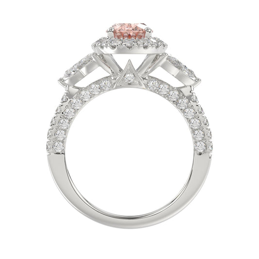 14K WHITE GOLD 4.00CT ROUND/OVAL/TRIDENT DIAMOND LADIES BRIDAL SET (CENTER STONE OVAL PINK DIAMOND 2.00CT)