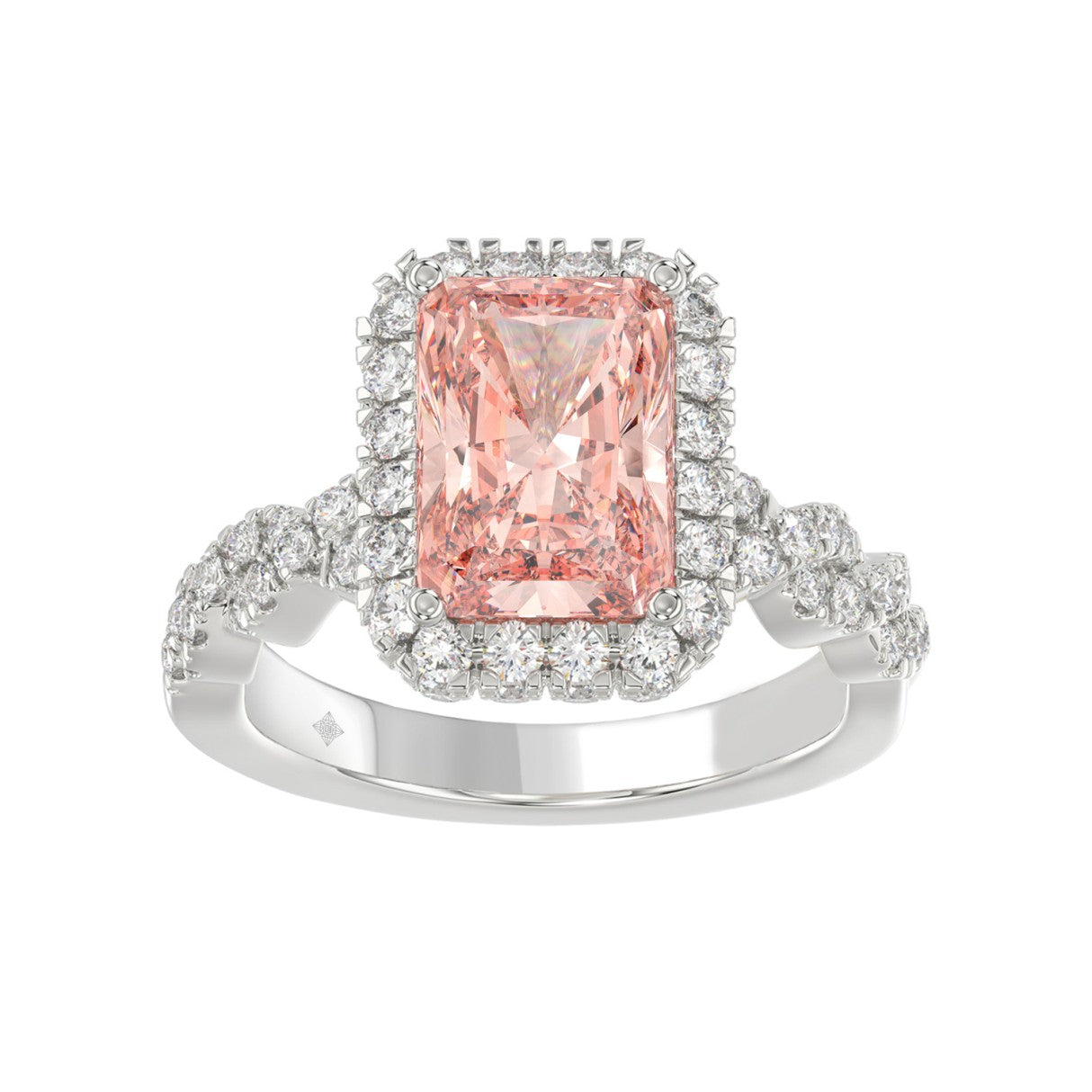 ETERNAL BLUSH COLLECTION 14K WHITE GOLD 4.00CT ROUND/ PINK RADIANT DIAMOND LADIES BRIDAL SET (CENTER STONE PINK RADIANT DIAMOND 3.00CT)