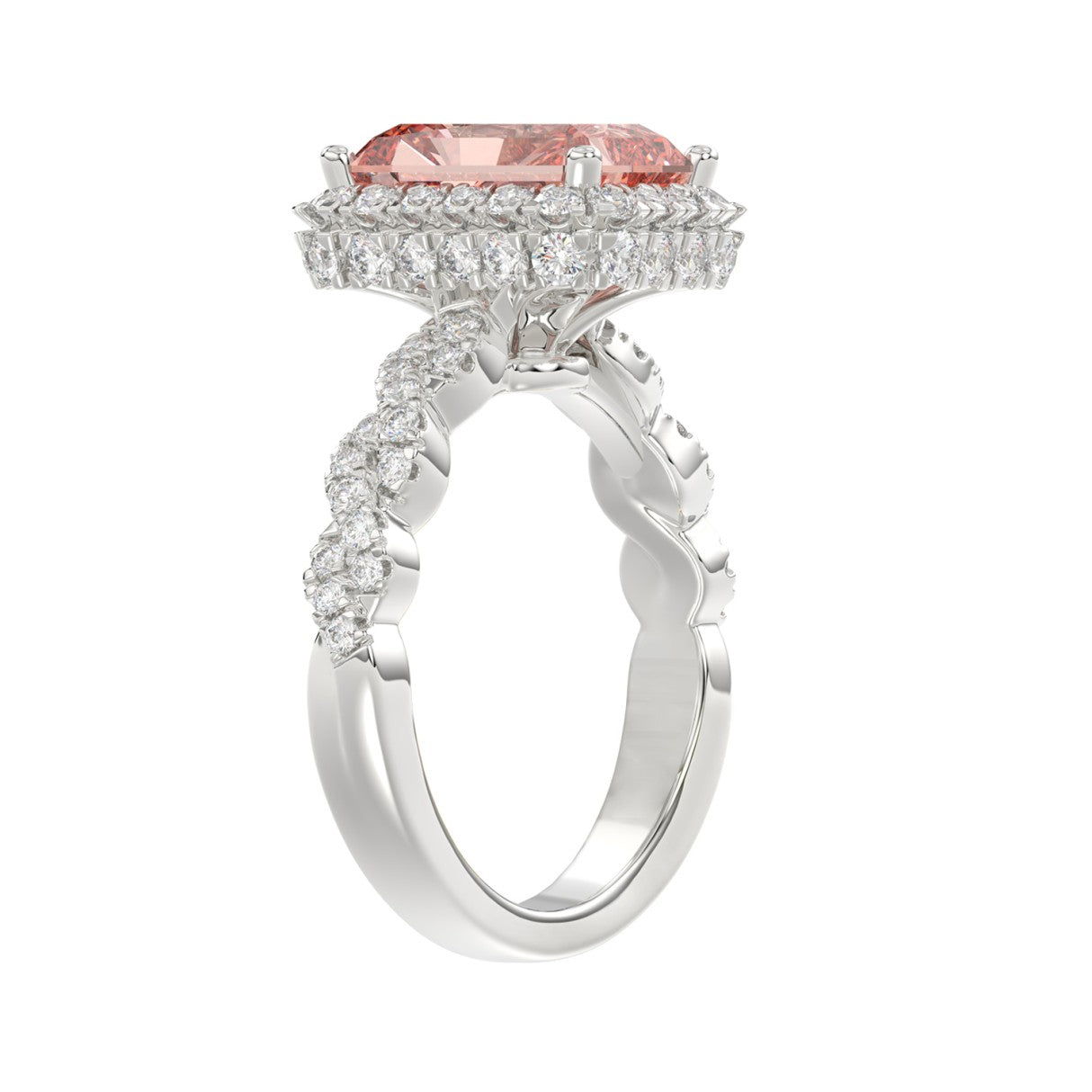 ETERNAL BLUSH COLLECTION 14K WHITE GOLD 4.00CT ROUND/ PINK RADIANT DIAMOND LADIES BRIDAL SET (CENTER STONE PINK RADIANT DIAMOND 3.00CT)