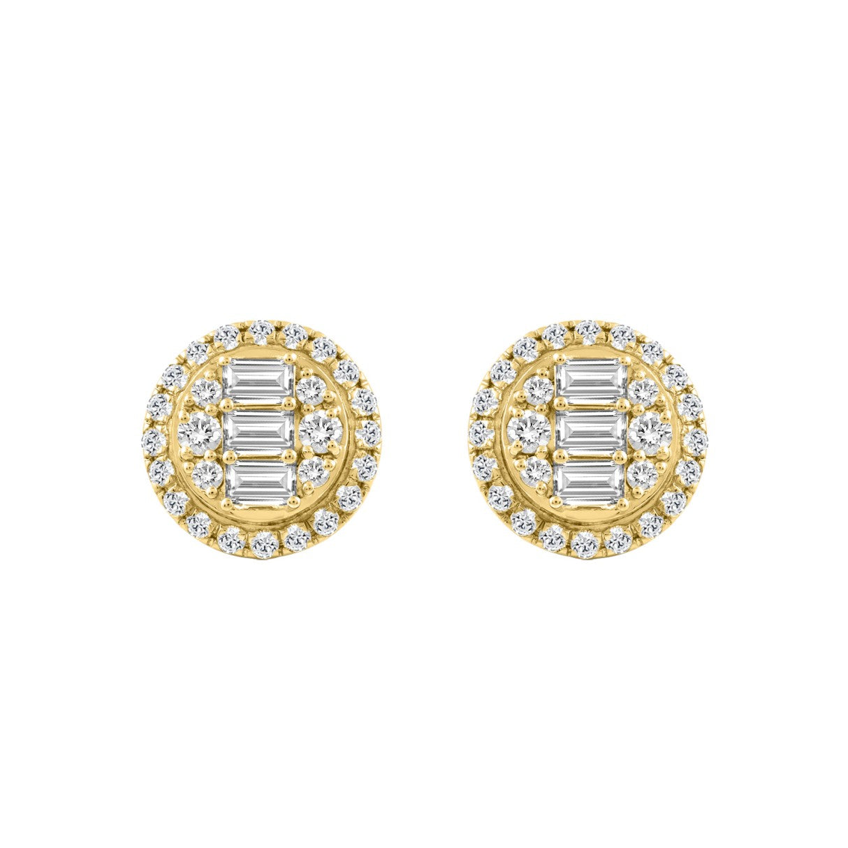 10K YELLOW GOLD 1 1/4CT ROUND/EMERALD DIAMOND LADIES EARRINGS 