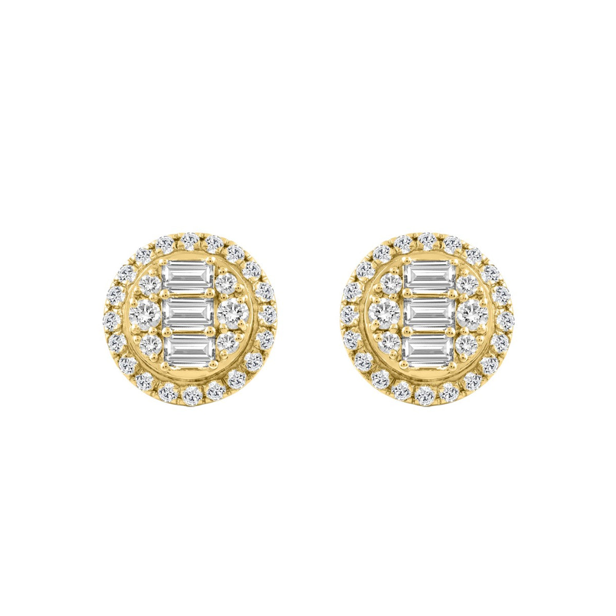 10K YELLOW GOLD 1 1/4CT ROUND/EMERALD DIAMOND LADIES EARRINGS 