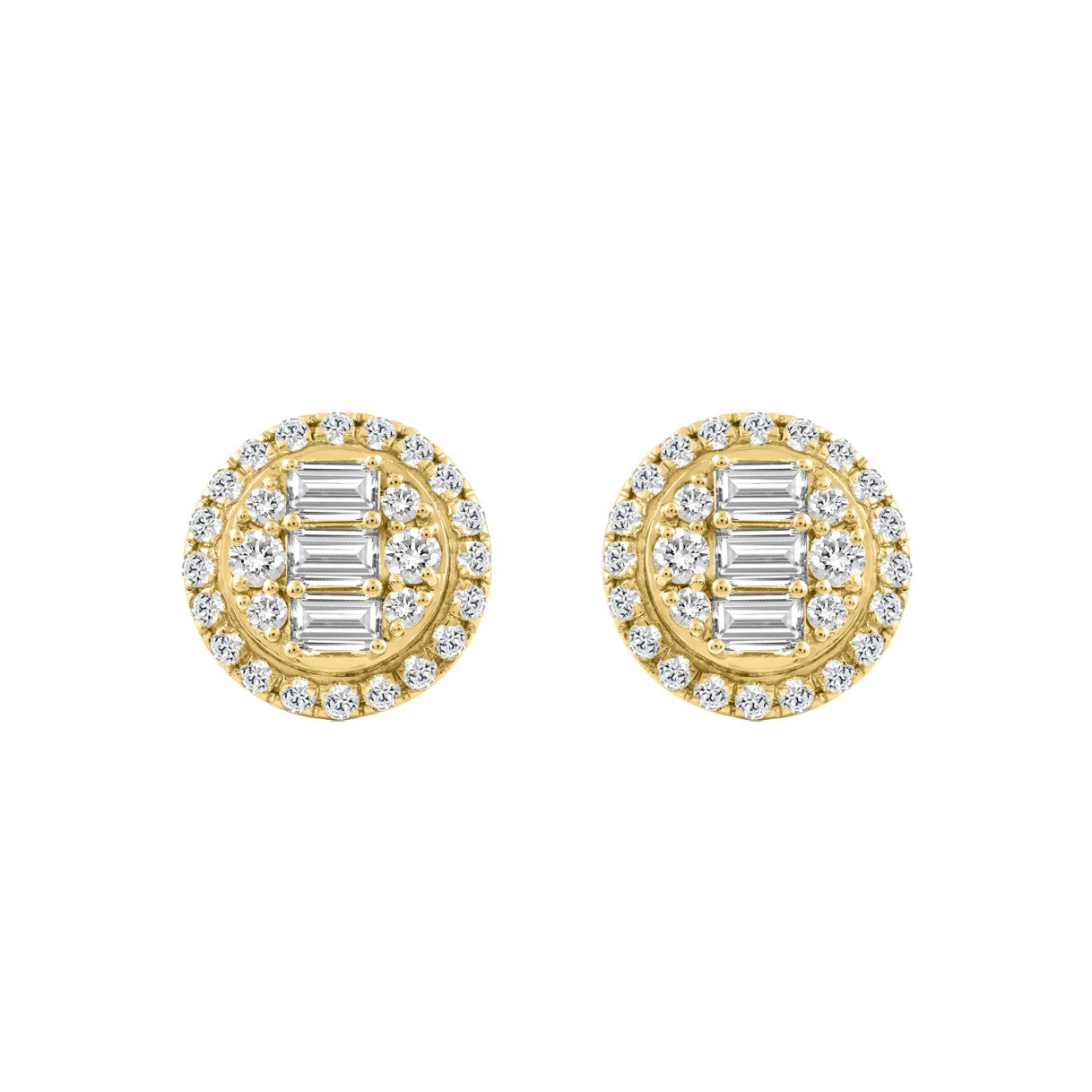 10K YELLOW GOLD 1 1/4CT ROUND/EMERALD DIAMOND LADIES EARRINGS 