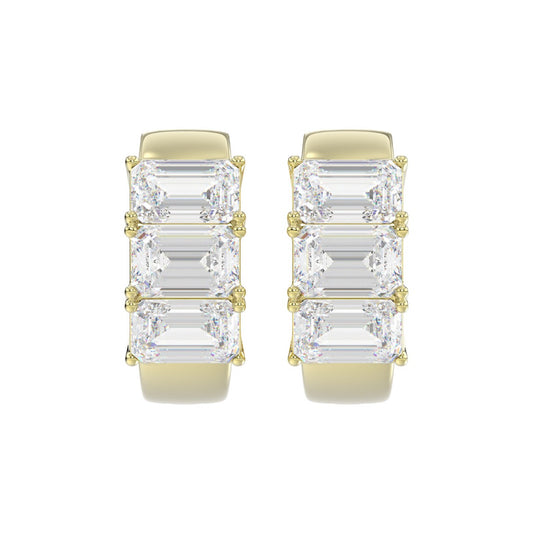 14K YELLOW GOLD 3.00CT EMERALD DIAMOND HOOPS EARRING