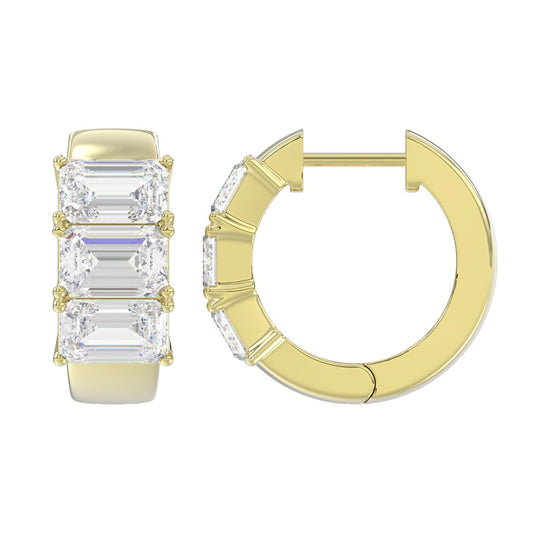 14K YELLOW GOLD 3.00CT EMERALD DIAMOND HOOPS EARRING