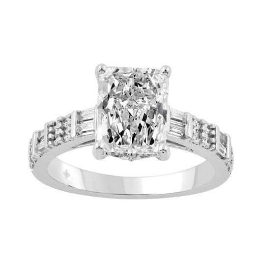14K WHITE GOLD 3 1/2CT ROUND/BAGUETTE/RADIANT DIAMOND LADIES RING
