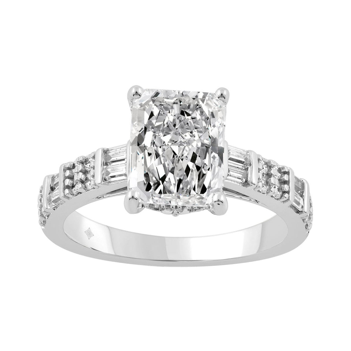 14K WHITE GOLD 3 1/2CT ROUND/BAGUETTE/RADIANT DIAMOND LADIES RING