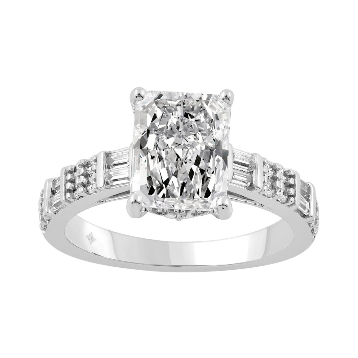 14K WHITE GOLD 3 1/2CT ROUND/BAGUETTE/RADIANT DIAMOND LADIES RING