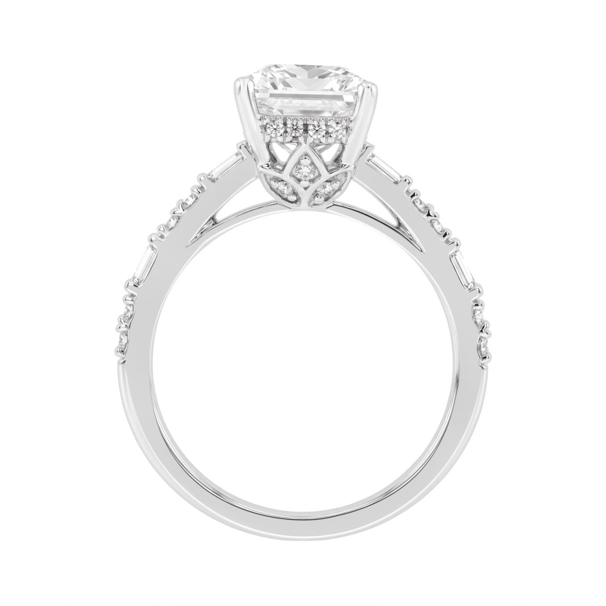 14K WHITE GOLD 3 1/2CT ROUND/BAGUETTE/RADIANT DIAMOND LADIES RING