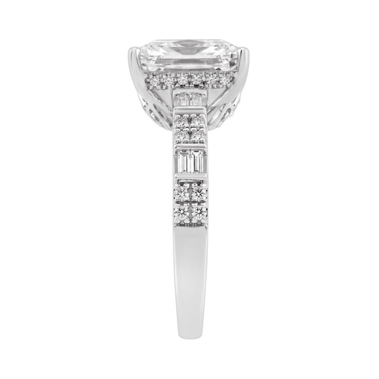 14K WHITE GOLD 3 1/2CT ROUND/BAGUETTE/RADIANT DIAMOND LADIES RING
