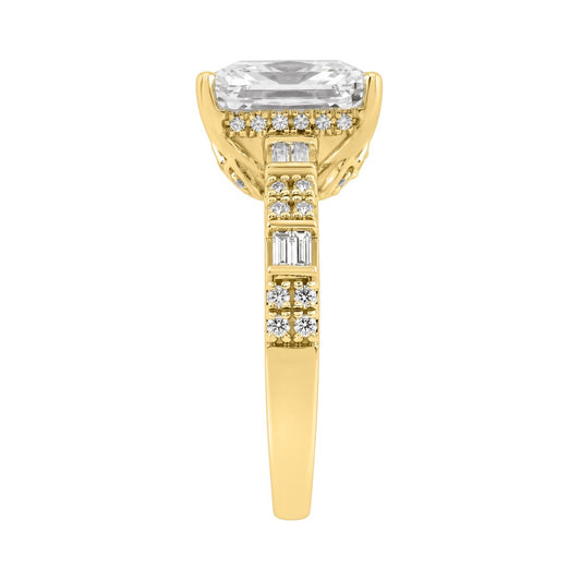 14K YELLOW GOLD 3 1/2CT ROUND/BAGUETTE/RADIANT DIAMOND LADIES RING