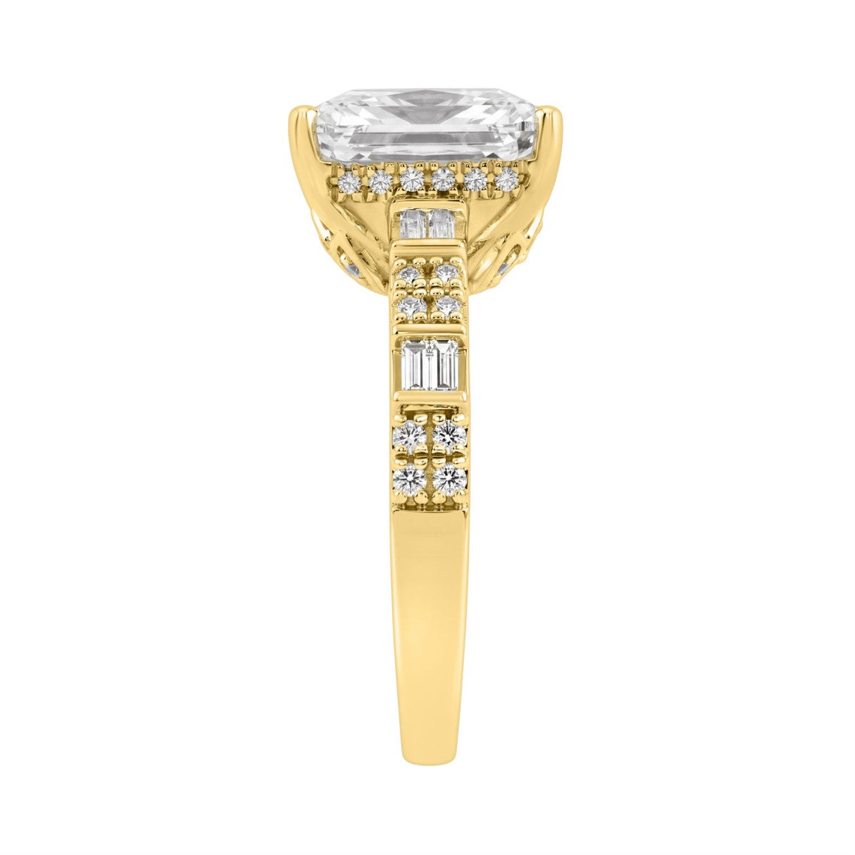 14K YELLOW GOLD 3 1/2CT ROUND/BAGUETTE/RADIANT DIAMOND LADIES RING