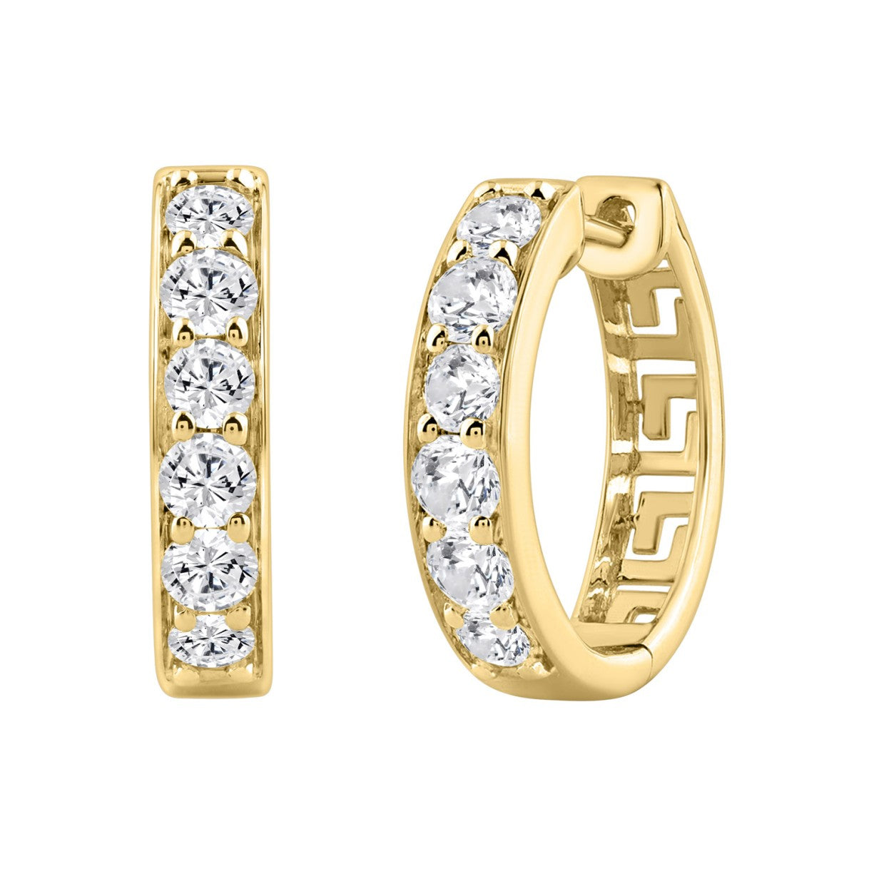 10K YELLOW GOLD 1.00CT ROUND DIAMOND LADIES HOOP EARRING