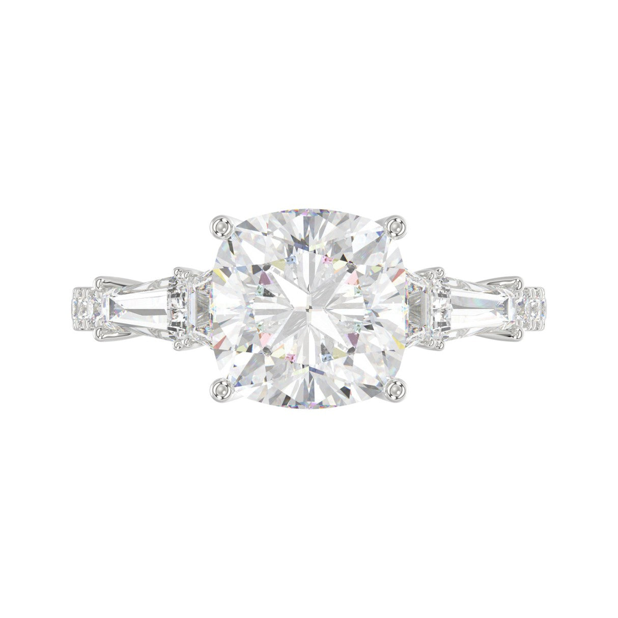 14K WHITE GOLD 4.00CT ROUND/CUSHION/TRAPEZOID/TAPER BAGUETTE DIAMOND LADIES RING