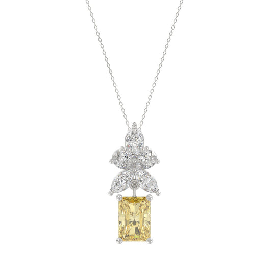 14K WHITE GOLD 2 1/4CT PEAR/MARQUISE/RADIANT DIAMOND LADIES PENDANT WITH CHAIN (CENTER STONE YELLOW RADIANT DIAMOND 1 1/2CT)