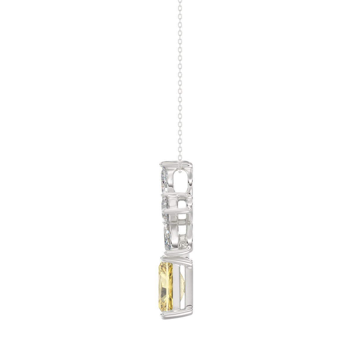 14K WHITE GOLD 2 1/4CT PEAR/MARQUISE/RADIANT DIAMOND LADIES PENDANT WITH CHAIN (CENTER STONE YELLOW RADIANT DIAMOND 1 1/2CT)