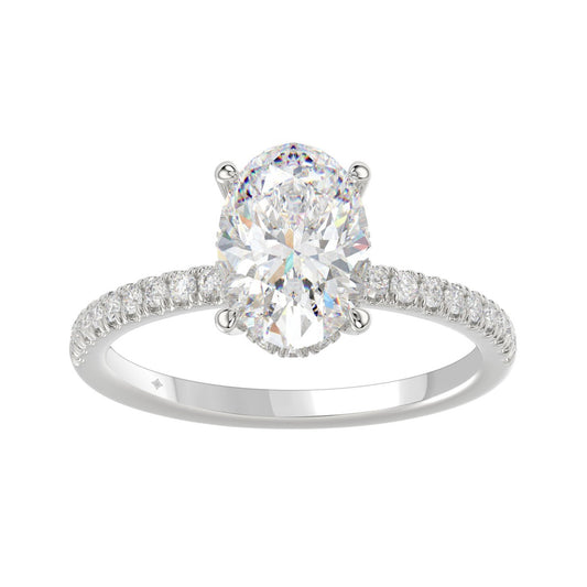 14K WHITE GOLD 2 1/5CT ROUND/OVAL DIAMOND LADIES RING (CENTER STONE OVAL DIAMOND 2CT)