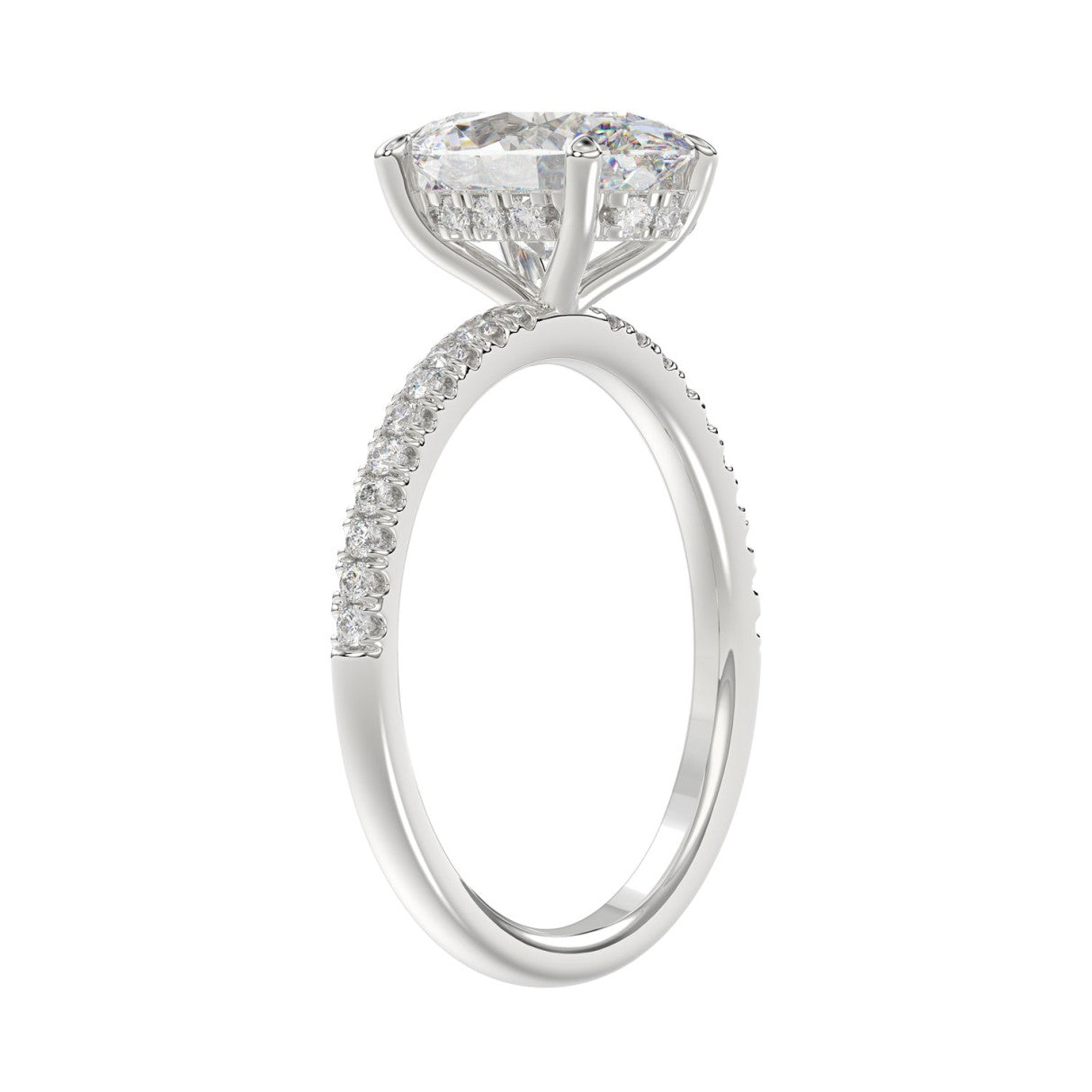 14K WHITE GOLD 2 1/5CT ROUND/OVAL DIAMOND LADIES RING (CENTER STONE OVAL DIAMOND 2CT)