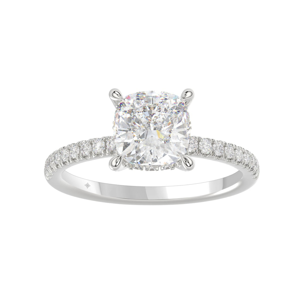 14K WHITE GOLD 2 1/4CT ROUND/CUSHION DIAMOND LADIES RING (CENTER STONE CUSHION DIAMOND 2CT)