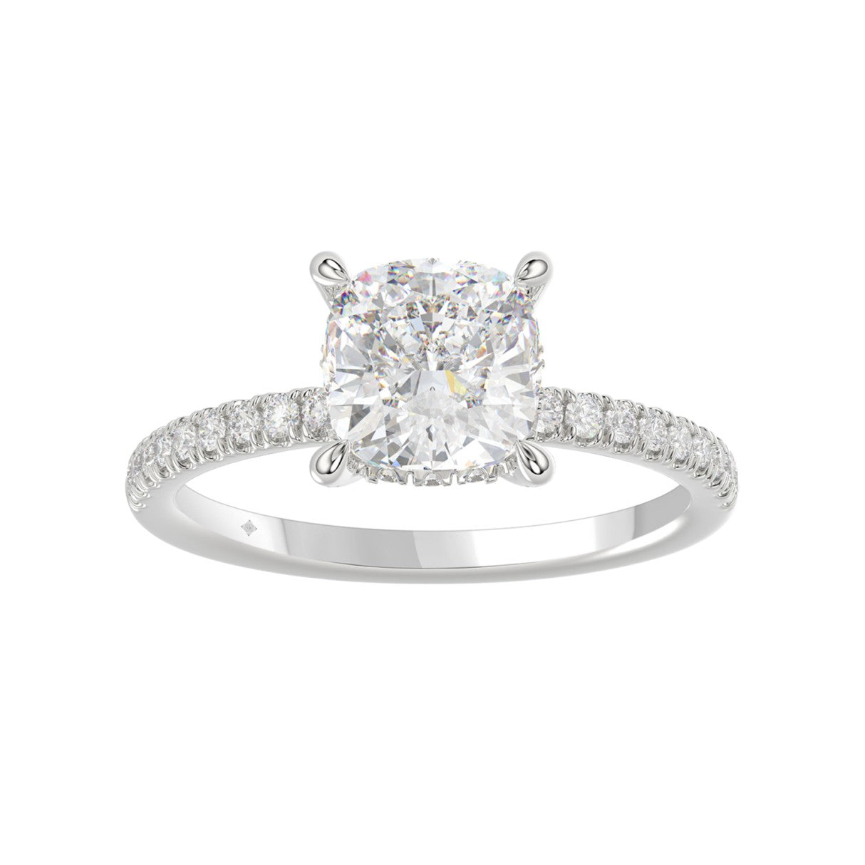 14K WHITE GOLD 2 1/4CT ROUND/CUSHION DIAMOND LADIES RING (CENTER STONE CUSHION DIAMOND 2CT)