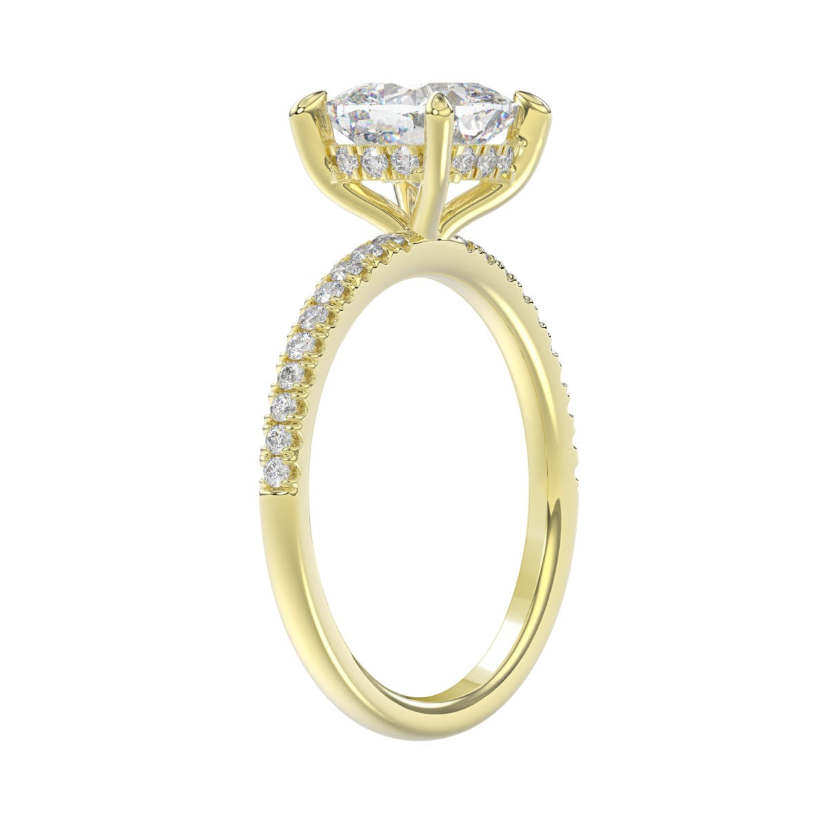 14K YELLOW GOLD 2 1/4CT ROUND/CUSHION DIAMOND LADIES RING (CENTER STONE CUSHION DIAMOND 2CT)