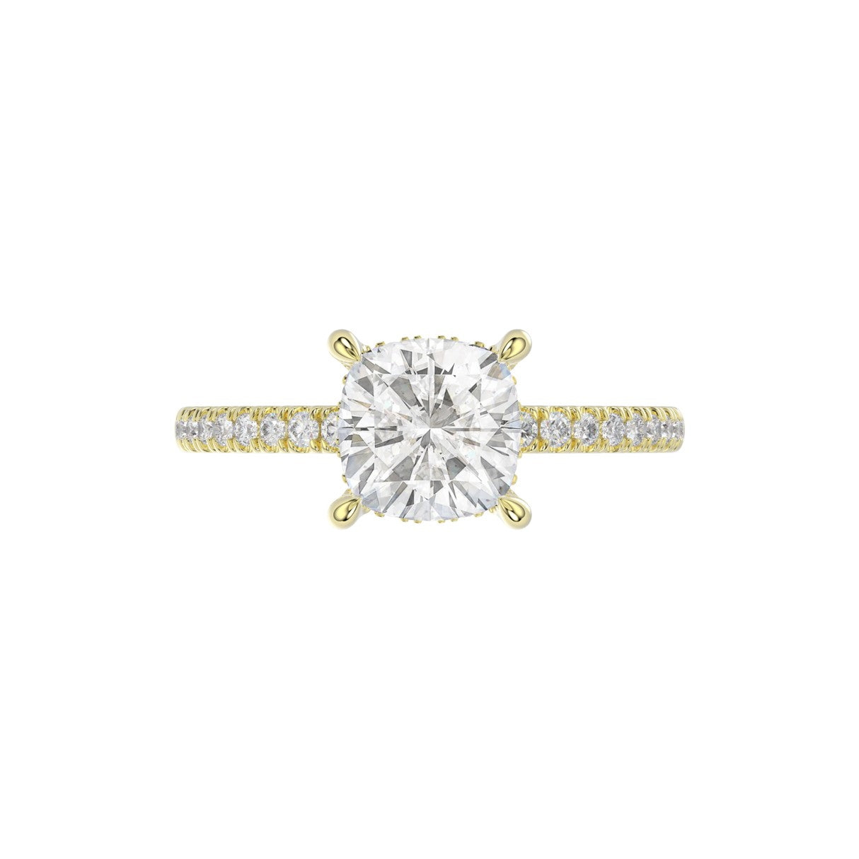 14K YELLOW GOLD 2 1/4CT ROUND/CUSHION DIAMOND LADIES RING (CENTER STONE CUSHION DIAMOND 2CT)