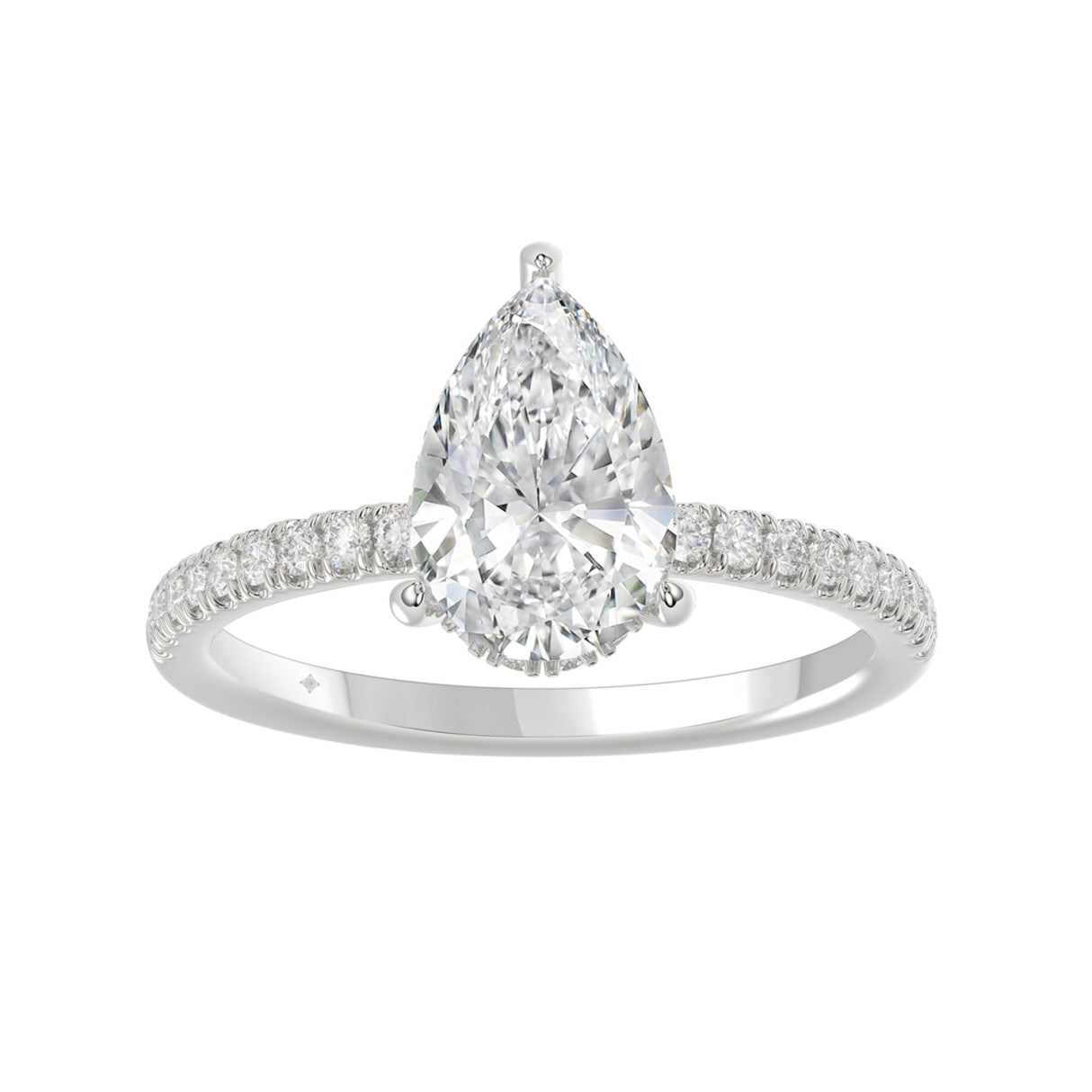 14K WHITE GOLD 2 3/4CT ROUND/PEAR DIAMOND LADIES RING (CENTER STONE PEAR DIAMOND 2CT)