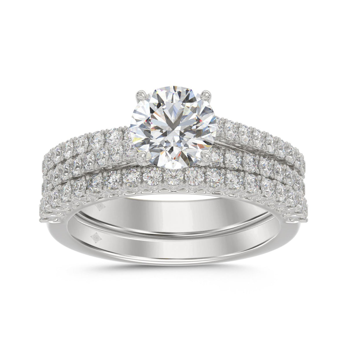 14K WHITE GOLD 1 3/4CT ROUND DIAMOND BRIDAL SET (CENTER STONE ROUND DIAMOND 1CT)