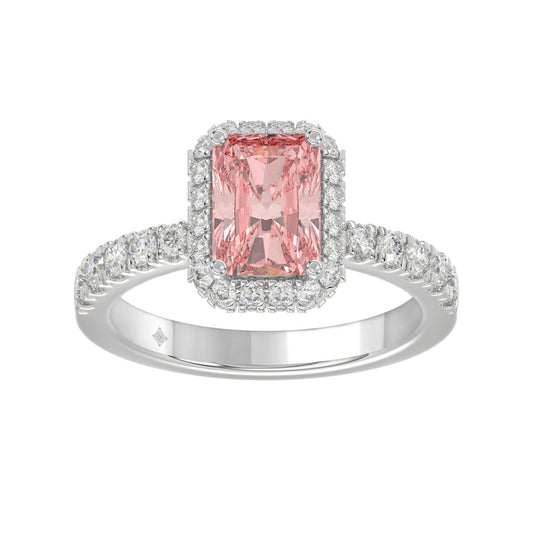 ETERNAL BLUSH COLLECTION 14K WHITE GOLD 4.00CT ROUND/RADIANT DIAMOND LADIES RING (CENTER STONE PINK RADIANT DIAMOND 3.00CT)